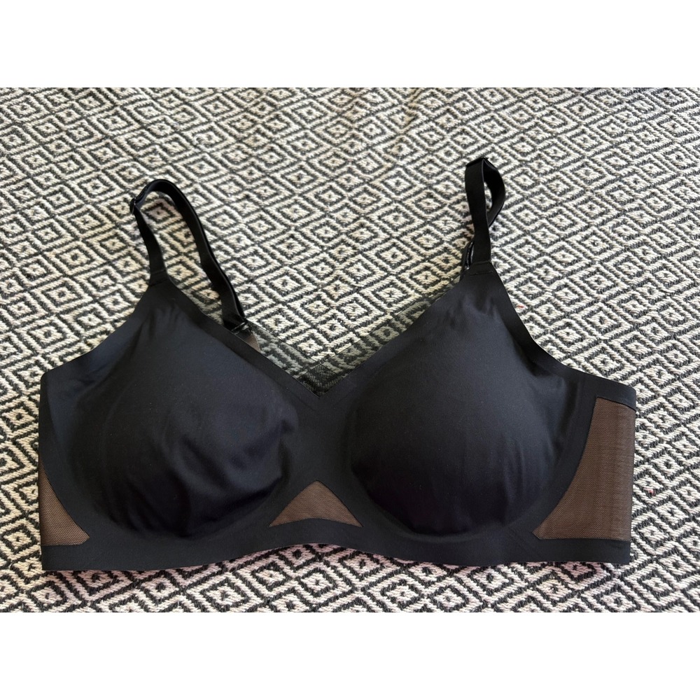 Honeylove Crossover Bra Black Seamless Support Mesh Detail Women Size L